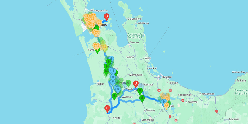 Map of 14 day North Island Itinerary