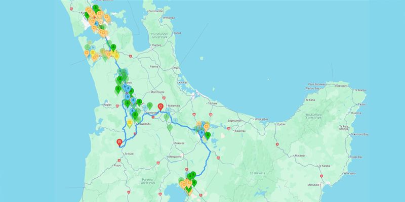 Map of 7 day North Island Itinerary