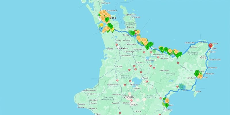 Map of Auckland to Napier