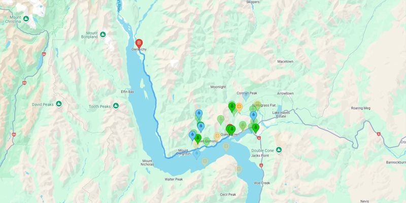 Map of Queenstown to Glenorchy