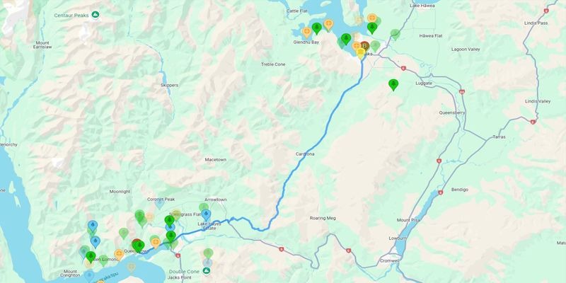Map of Queenstown to Wanaka