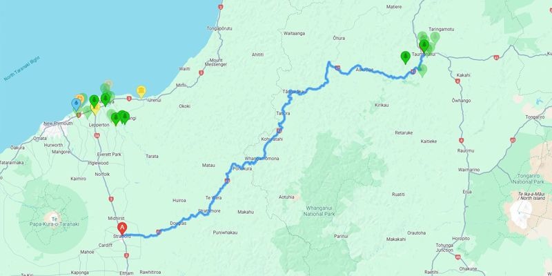 Map of Stratford to Taumarunui